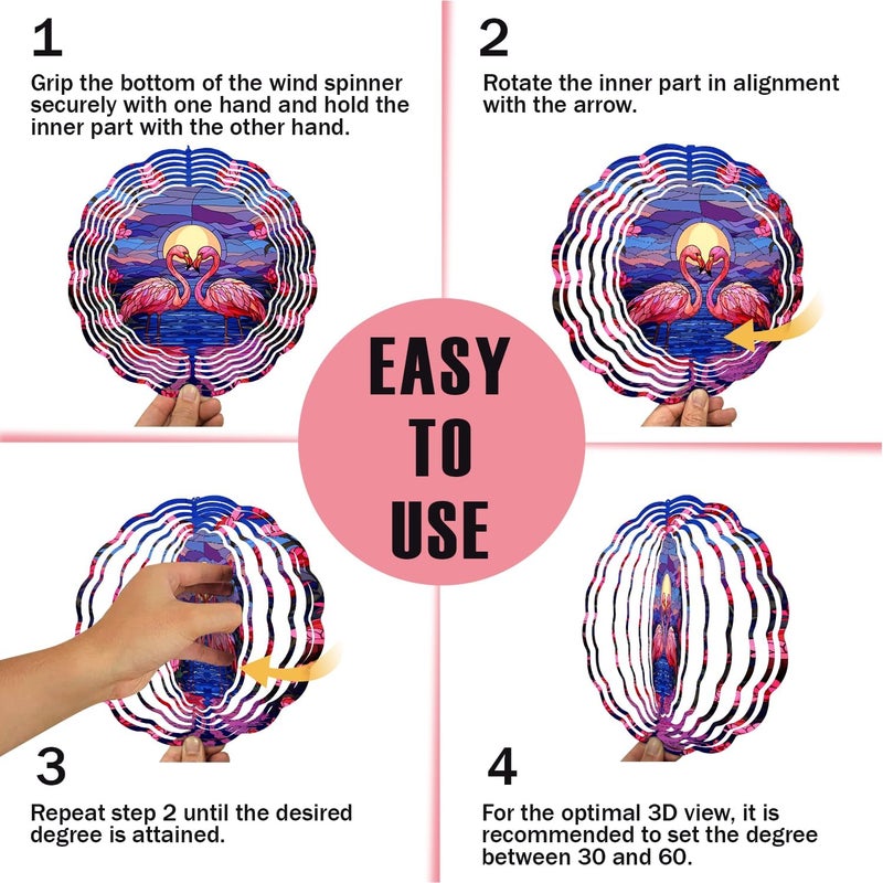 PUCPAM Flamingo Wind Spinner, 3D Hanging Stainless Steel Garden Spinner, Wind Spinner Hanging for Outdoor & Indoor Décor, Unique Gifts for Yard Garden Decoration or Patio Décor (Flamingo) - Image 3